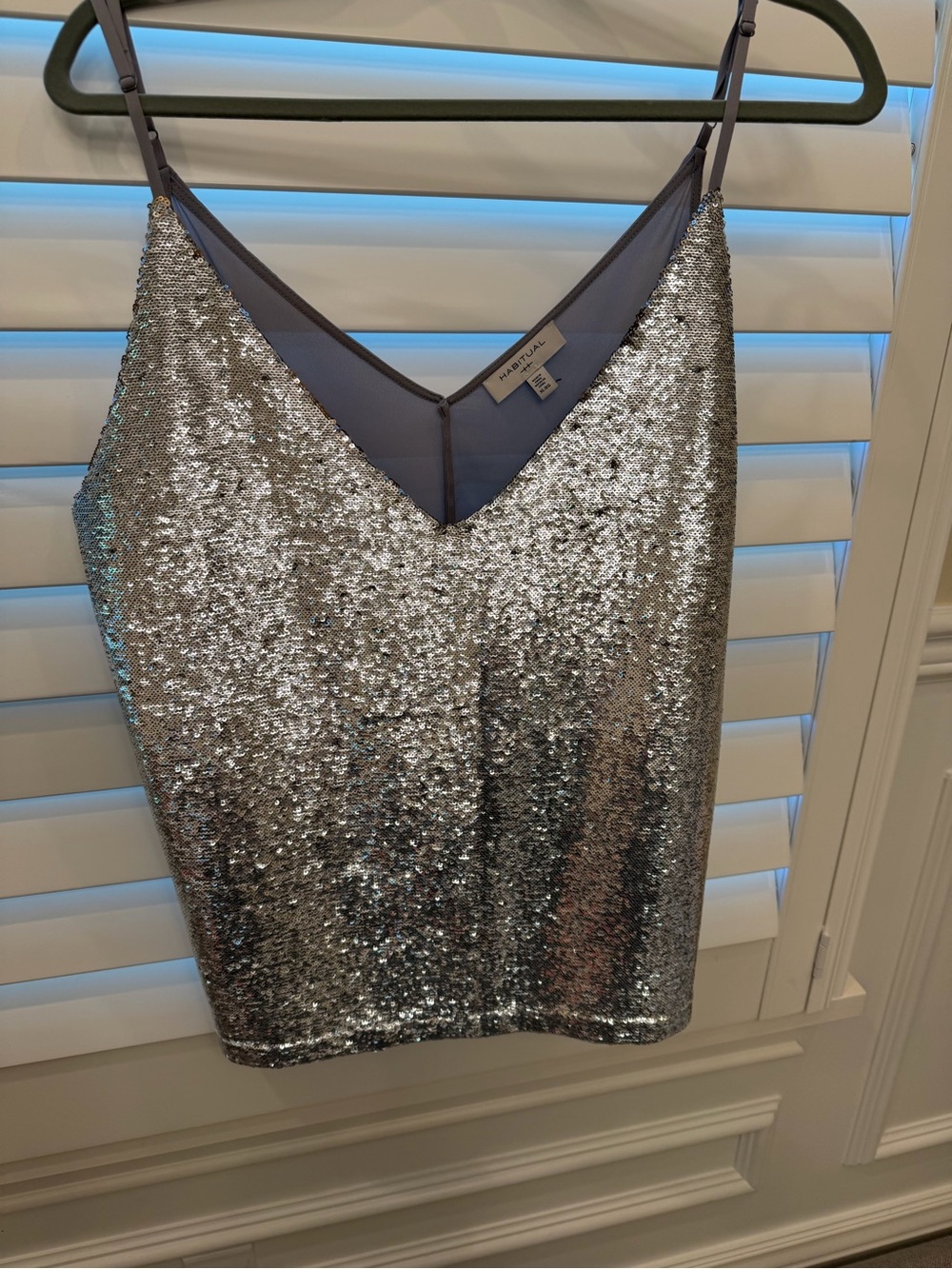 Habitual - Reversible Sequin V-Neck Camisole Tank - Silver/Grey